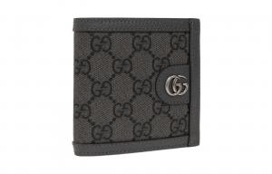 Ophidia Canvas With Leather Trim Card Holder, Wallet Men's Gray & Black GUCCI