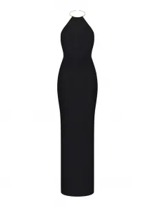 Платье макси с вырезом халтер и открытой спиной KOROBEYNIKOV, черный