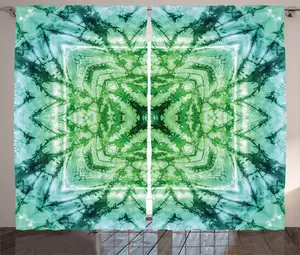 Штора ABAKUHAUS Green Rustic, с эффектом тай-дай в стиле бохо, присборенная тесьма для спальни с петлями и крючками, 280 x 175 см, цвет зеленый с бирюзовым Abakuhaus