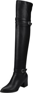 Женские высокие ботфорты с зауженным носком и массивным каблуком, выше колена, модные с пряжкой, длинные ботинки для женщин Zzalalana, Black