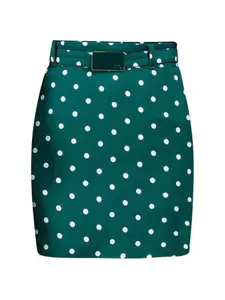 Мини-юбка с поясом и гороховым принтом Rowen Rose, зеленый