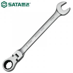 SATA 46408 Ключ с храповым механизмом с подвижной головкой, сливовый открытый ключ, открывающийся для цветения сливы, двусторонний, быстрый ключ двойного назначения, полностью полированный, хром-ванадиевая сталь с высоким крутящим моментом, 17 мм