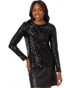 Футболка CeCe Long Slv Sequin Crew Neck 060, цвет Rich Black