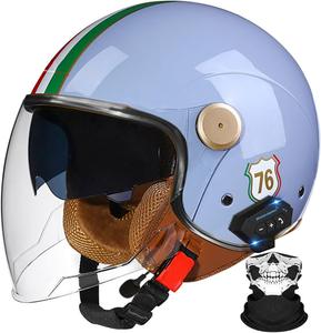 Шлем мотоциклетный stdpcxz Bluetooth Jet с козырьком, голубой