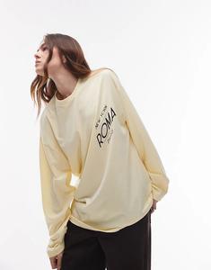 Графический топ Roma с длинными рукавами желтого цвета Topshop