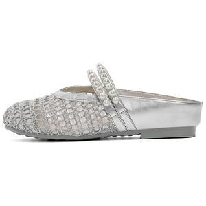 DAPHNE Серебряные женские тапочки закрытые бесшумные из кожи пэчворк, цвет Silver