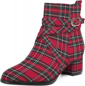 Женские замшевые повседневные ботильоны NUMALEO с пряжкой, круглым носком, массивным низким каблуком, высотой до щиколотки, 2 дюйма, Red Plaid