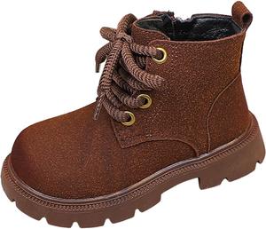 Детские короткие ботинки IWIHMIV для девочек с молнией, уличные, противоскользящие, с низким каблуком для малышей, Coffee