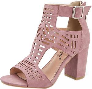 Женские летние босоножки на высоком каблуке с вырезами, открытым носком, ремешком на щиколотке, для вечеринок, с массивным каблуком Generic, розовый