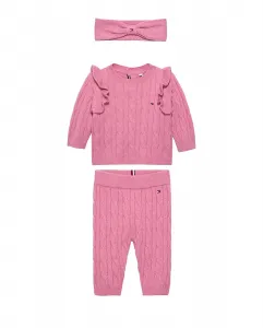 Набор из трех предметов для девочки-немовля вязаный с косами Tommy Hilfiger, розовый