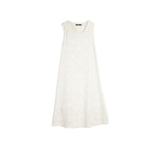 ELLE Женское платье без рукавов бежево-желтое с круглым вырезом умеренной длины