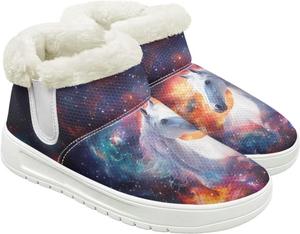 Quxjehoe Женские зимние снегоступы с теплой пушистой подкладкой, удобные ботинки, противоскользящие, водонепроницаемые, для улицы, с белой подошвой, размеры 6-13,5