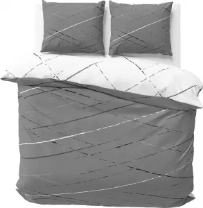 Постельное белье 200x200 см, хлопок, серо-белая полоска, пододеяльник, поликоттон, двустороннее постельное белье с застежкой-молнией Visaggio