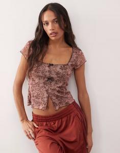 Топ из сетчатой ткани с квадратным вырезом и принтом пейсли Reclaimed Vintage, розовый