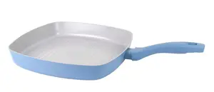 Сковорода-гриль XL 28 x 28 см с керамическим антипригарным покрытием, мягкой ручкой, подходит для всех плит, включая индукционные, цвет синий Hatex