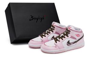 Баскетбольные кроссовки Air 1 Anti Slip с износостойким верхом средней высоты для детей и подростков Jordan, белый/розовый/коричневый