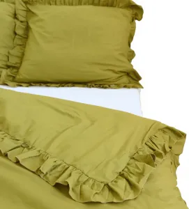 Комплект постельного белья из хлопка с оборками: пододеяльник 180x200 см + 2 наволочки 70x80 см, оливково-зеленый EDANTI