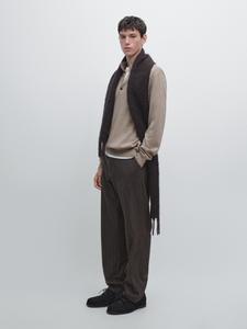 Свитер с воротником-стойкой из 100% шерсти и пуговицами Massimo Dutti, экрю