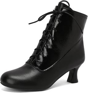 Женские ковбойские сапоги-ботильоны на низком каблуке в западном стиле QSPGONA, Black