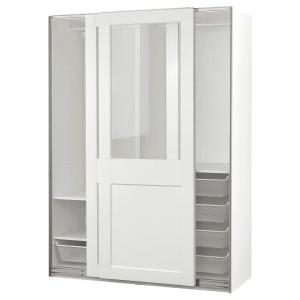 Шкаф с раздвижными дверями PAX/GRIMO IKEA, 150x66x201 см, цвет white/clear glass white