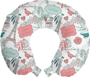 Подушка для шеи ABAKUHAUS "Эйфелева башня", Bonjour Paris Love, дорожный аксессуар из пеноматериала для самолета и автомобиля, 30 x 30 см, цвет Kadett Blue Coral Red Abakuhaus