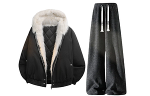 Толстовка Casual Sportswear утепленная с флисовой подкладкой X1617, черный puffer jacket+черный fleece-lined pants