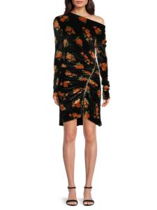 Мини-платье с цветочным принтом и асимметричной молнией Sonia Rykiel, оранжевый