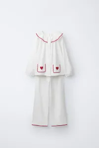 Пижама с волнистой отделкой и принтом в виде сердечек, для детей 2-6 лет Zara, экрю