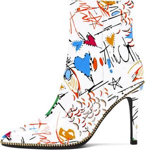 Женские ботильоны Eldof с бисером, закрытым заостренным носком, на высоком каблуке-стилетто, с боковой молнией, каблук 3,5 дюйма, Graffiti White