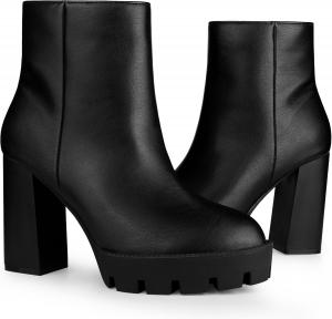 Женские ботинки Allegra K на платформе с рифленой подошвой, круглым носком, боковой молнией и массивным каблуком Челси, Black