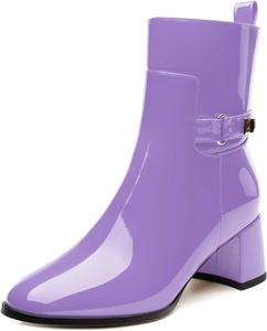 Женские ботильоны SKYSTERRY с круглыми носками, массивным каблуком и высоким блок-каблуком, модные ботинки из лакированной кожи для вечеринок, свадеб, шопинга, работы и короткие платья, Lavender