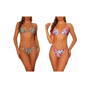 2 комплекта женского бикини с леопардовым принтом, топ-халтер и стринги на шнуровке Inspire Chic, Brown Colorful