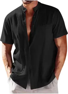 Мужская хлопковая льняная рубашка хенли с коротким рукавом YSERB