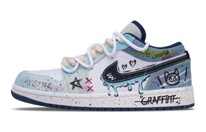 Jordan Air 1 Graffiti стиль устойчивые к истиранию низкие кеды vintage баскетбольные мужские denim blue