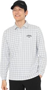Мужская рубашка-поло Callaway C25233108 с длинным рукавом, защита от УФ-излучения, клетчатый жаккардовый узор, ретро, стильная, для гольфа, серый