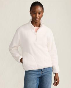 Женский укороченный пуловер из флиса с высокой ворсистой тканью и застежкой-молнией до середины груди Lands' End, Ivory