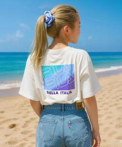 Футболка с короткими рукавами, круглым вырезом, вышитым логотипом, градиентным принтом, влагоотводящая, быстросохнущая FILA, белый