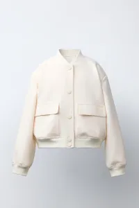 Укороченная куртка-бомбер с подплечниками Zara, экрю
