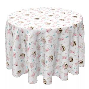 Круглая скатерть, 100 % хлопок, 60 круглых дюймов, «Свиньи в чайных чашках».