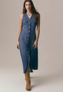 Длинное облегающее джинсовое платье миди без рукавов на пуговицах Next, Dark Blue