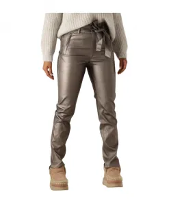 Брюки из серо-коричневой кожи с эффектом металлик Francisco Knit-Ted, бежевый