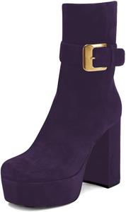 Женские ботильоны XYD на платформе с квадратным носком, ремешком с металлической пряжкой, грубым каблуком и застежкой-молнией, для вечеринок и клубов, Purple