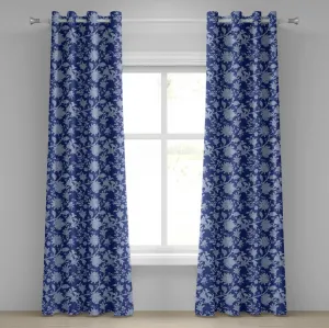 Штора на люверсах ABAKUHAUS с цветочным рисунком, классический восточный цветочный и пейсли-узор, ностальгический османский цветочный дизайн, декоративные двухпанельные шторы, 280 см x 225 см, цвет королевский синий Abakuhaus