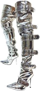 Женские ботфорты Yolkomo с высоким каблуком, заостренным носком и чулочной посадкой выше колена, Silver