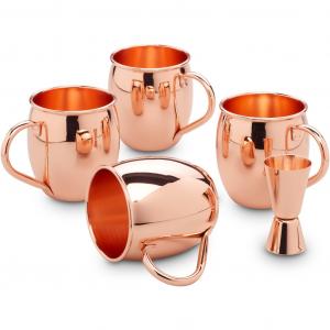 Набор кружек , медные кружки, гладкая наружная поверхность, 4 кружки, 1 мерный стакан, 500 мл Echtwerk, Kupferfarben