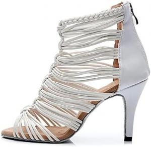 Женские бальные туфли DKZSYIM на высоком каблуке с ботильонами для выступлений, модель QJW1040, White-4" Heels-Suede Sole-1006