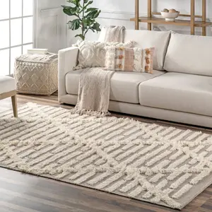 Ковер Kandice Contemporary Trellis Wool Blend Area Rug nuLOOM, 122x183 см, бежевый