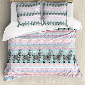 Пододеяльник ABAKUHAUS Lama, с рисунком из альпаки, с защитой от клещей, подходит для аллергиков с наволочками, 200 см x 200 см - 80 x 80 см, разноцветный