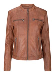 Куртка в байкерском стиле из натуральной кожи Slim Fit с мягкой молнией TruClothing, цвет tan