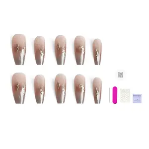 ORANOT Накладные ногти Gilded Lake длинные шампань золото размытый градиент 24mm